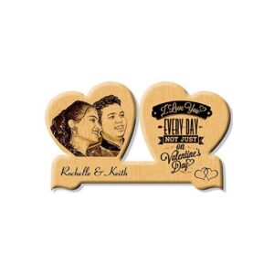 Double Heart Engraving Wooden Frame